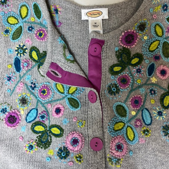 Talbots Embroidered Floral Cotton Angora‎ Blend Cardigan Sweater Medium Artsy - Picture 4 of 10